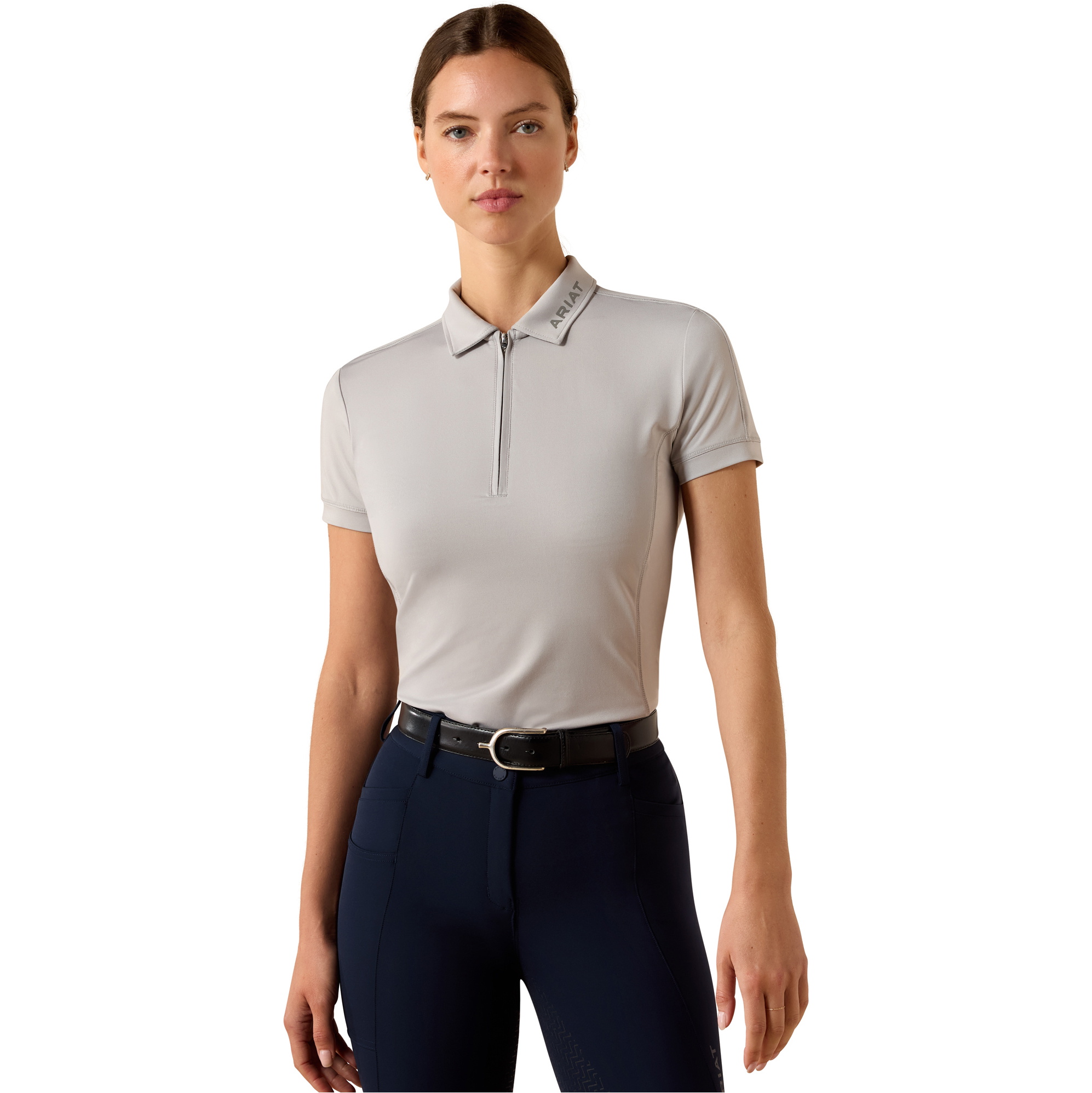 2026 Ariat Womens Bandera 1/4 Zip Polo Shirt 10071526 - Show Grey
